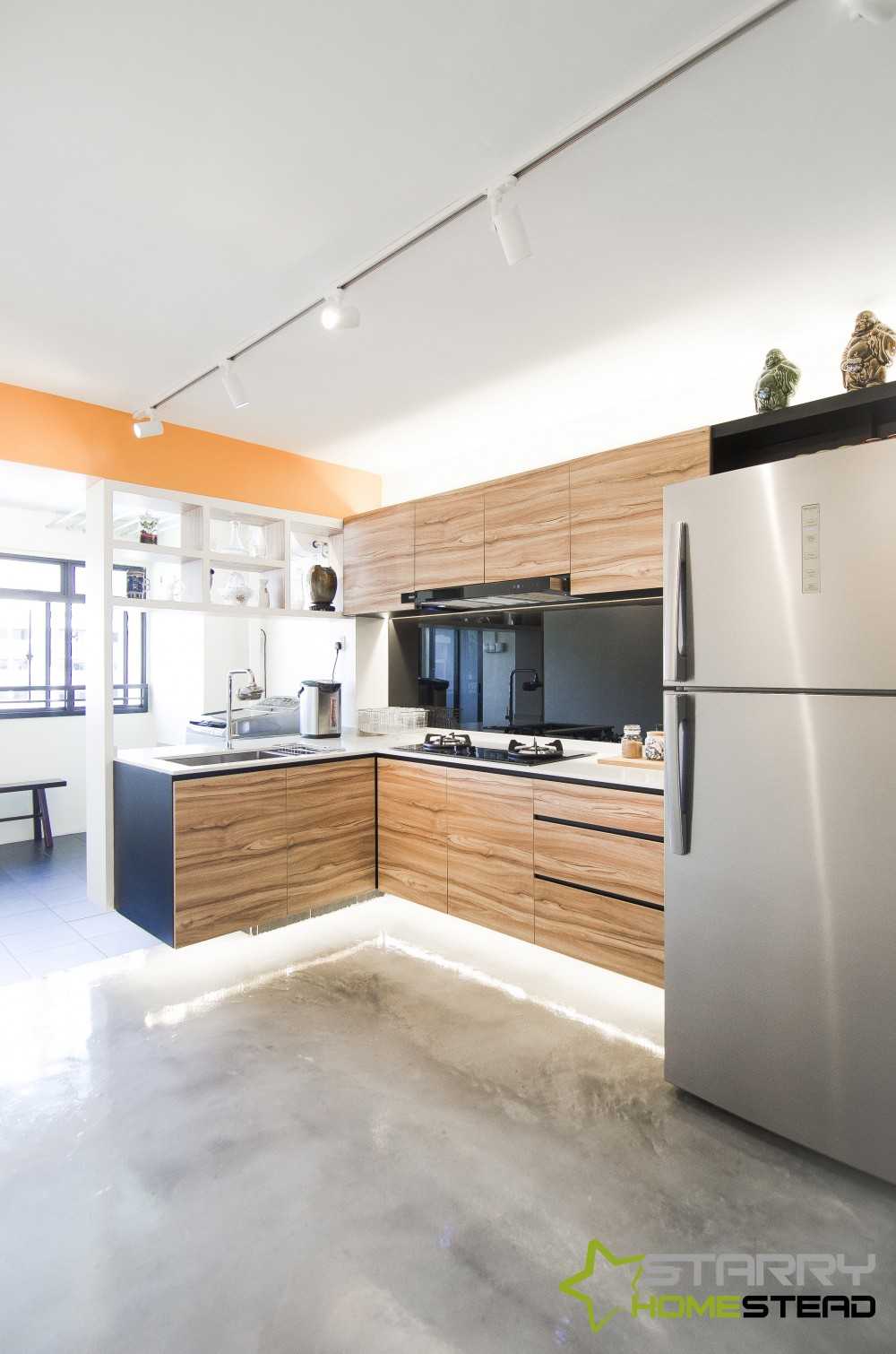 Vintage Kitchen with Kitchen Cabinets and Refrigerator