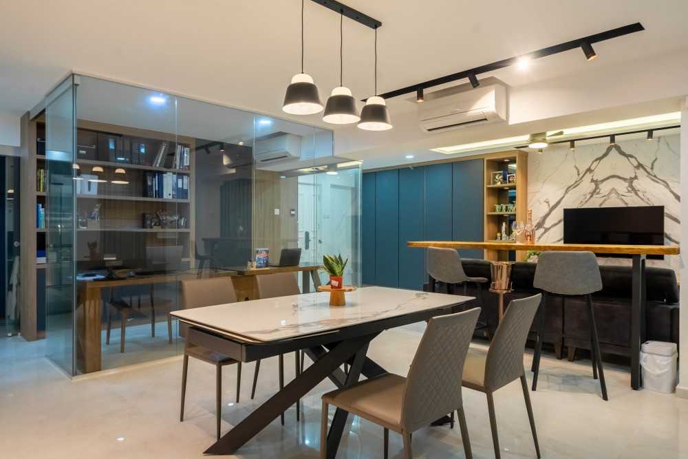 Scandinavian Living Room with Feature Wall and Glass Door