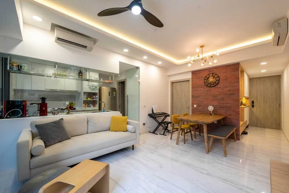 Contemporary Living Room with Vinyl Flooring and TV Console