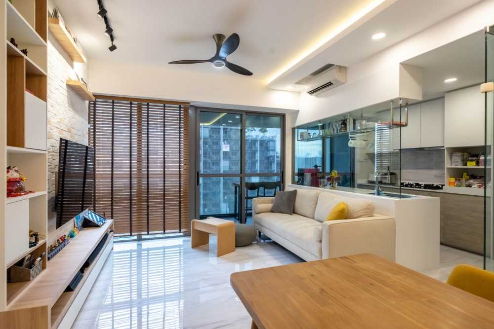 Contemporary Living Room with TV Console and Feature Wall