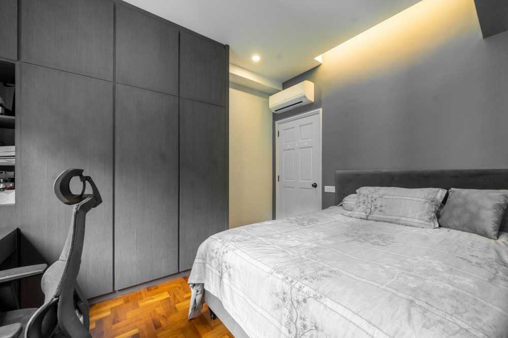 Modern Bedroom with Granite Floor and Cove Lighting