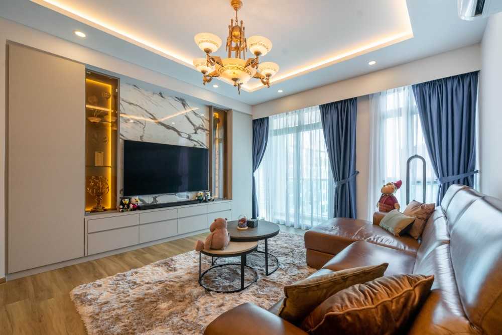 Modern Living Room with Wood Flooring and TV Console