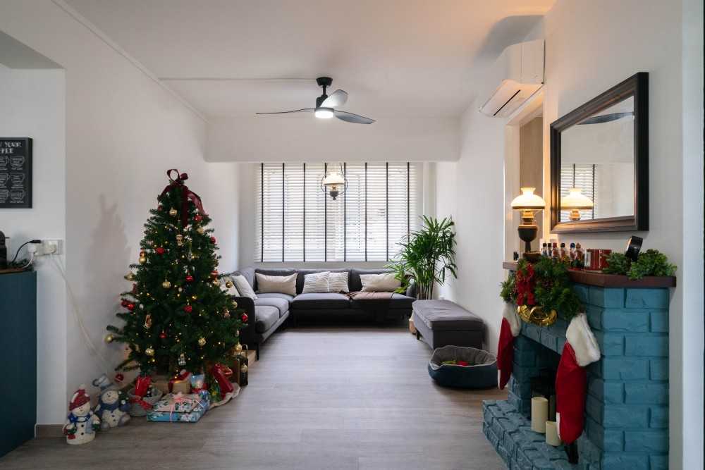 Country Living Room with Feature Wall and Sofa
