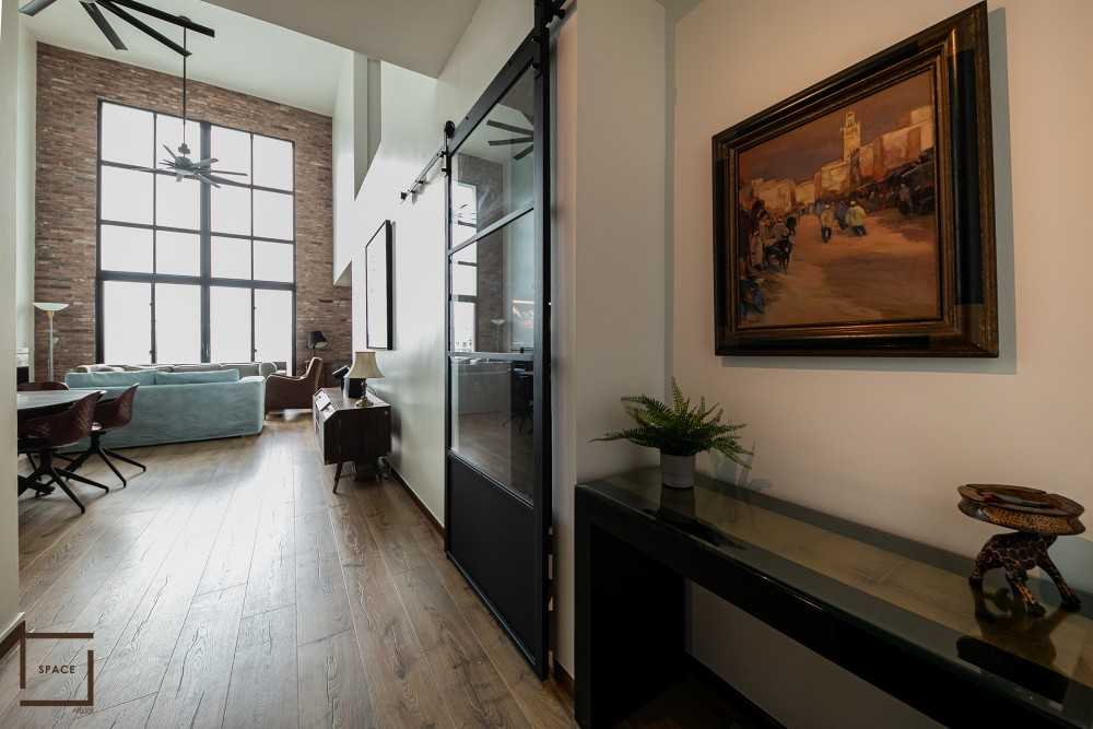 Eclectic Living Room with TV Console and Sofa