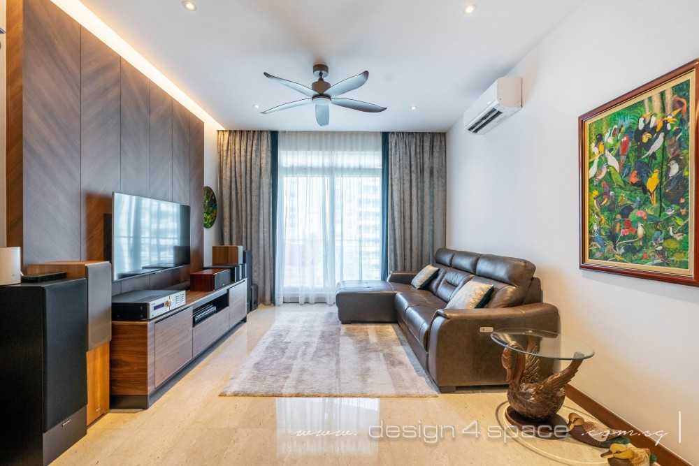 Contemporary Living Room with Granite Floor and TV Console