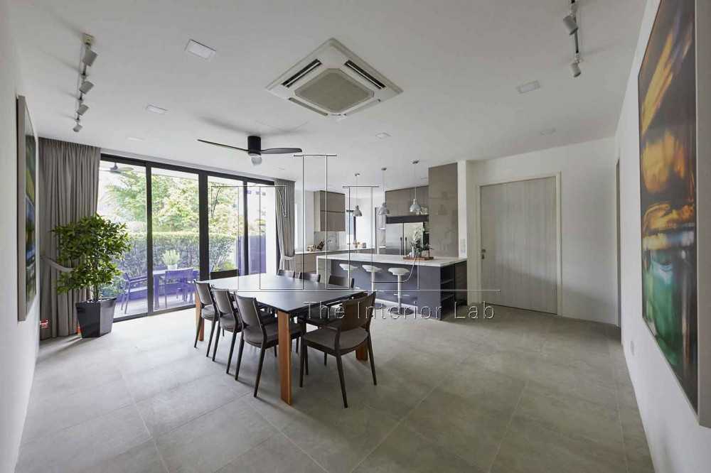 Contemporary Dining Room with Kitchen Island and Open Kitchen