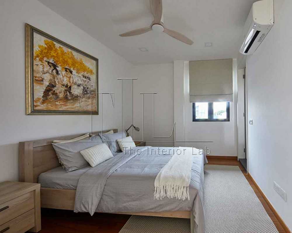 Contemporary Bedroom with Artwork and Ceiling Fan