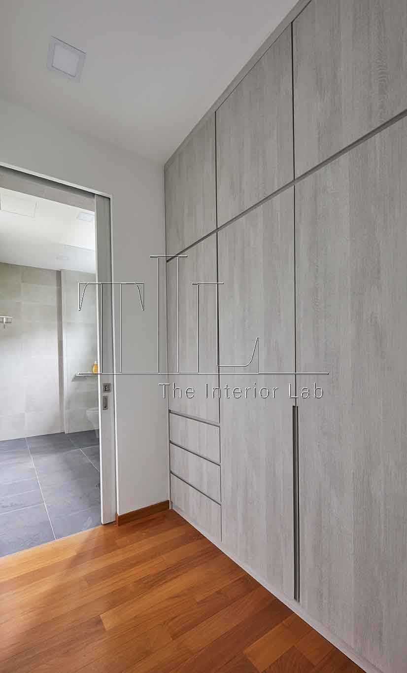 Contemporary Kids Room with Parquet Floor and Storage Cabinets