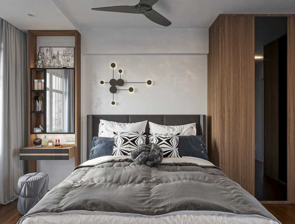 Contemporary Bedroom with Wood Flooring and Wardrobe