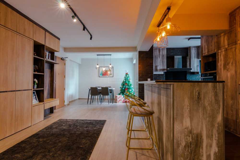 Modern Dining Room with Feature Wall and Open Kitchen