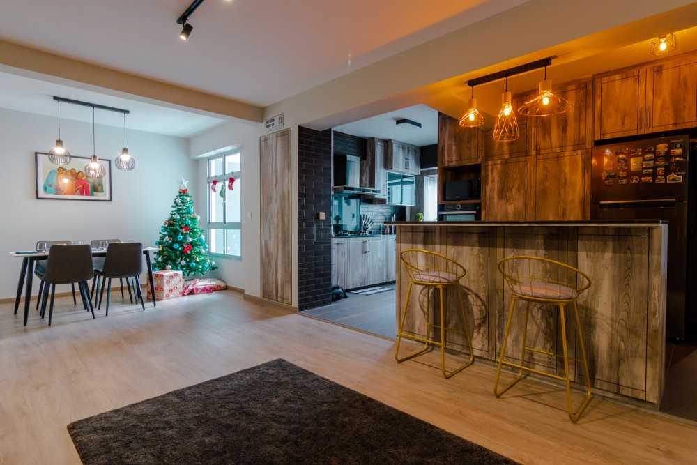 Modern Dining Room with Vinyl Flooring and Open Kitchen