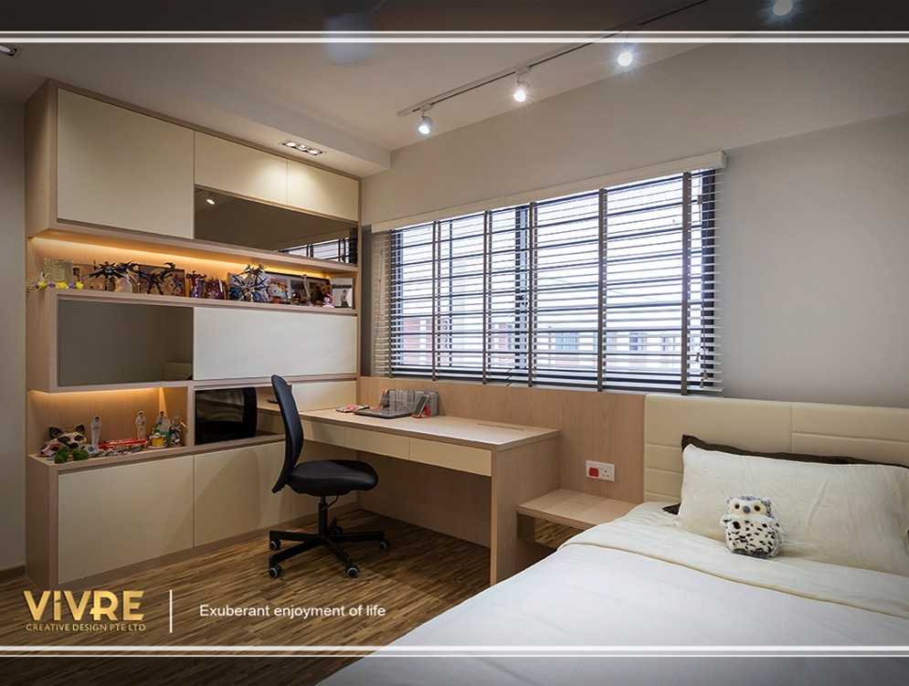 Modern Bedroom with Bookshelf and Vinyl Flooring