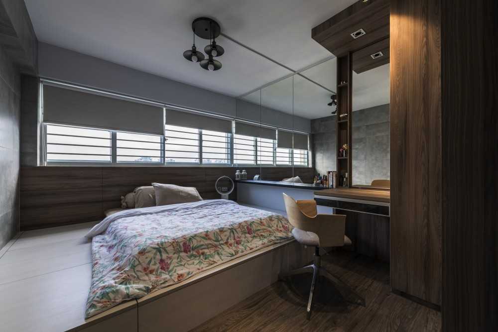 Modern Bedroom with Bookshelf and Platform Bed
