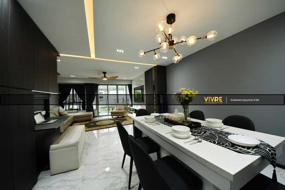 Asian Dining Room with Cove Lighting and Ceiling Light