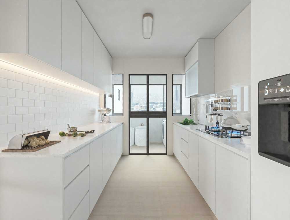 Minimalist Kitchen with Countertop and Kitchen Backsplash
