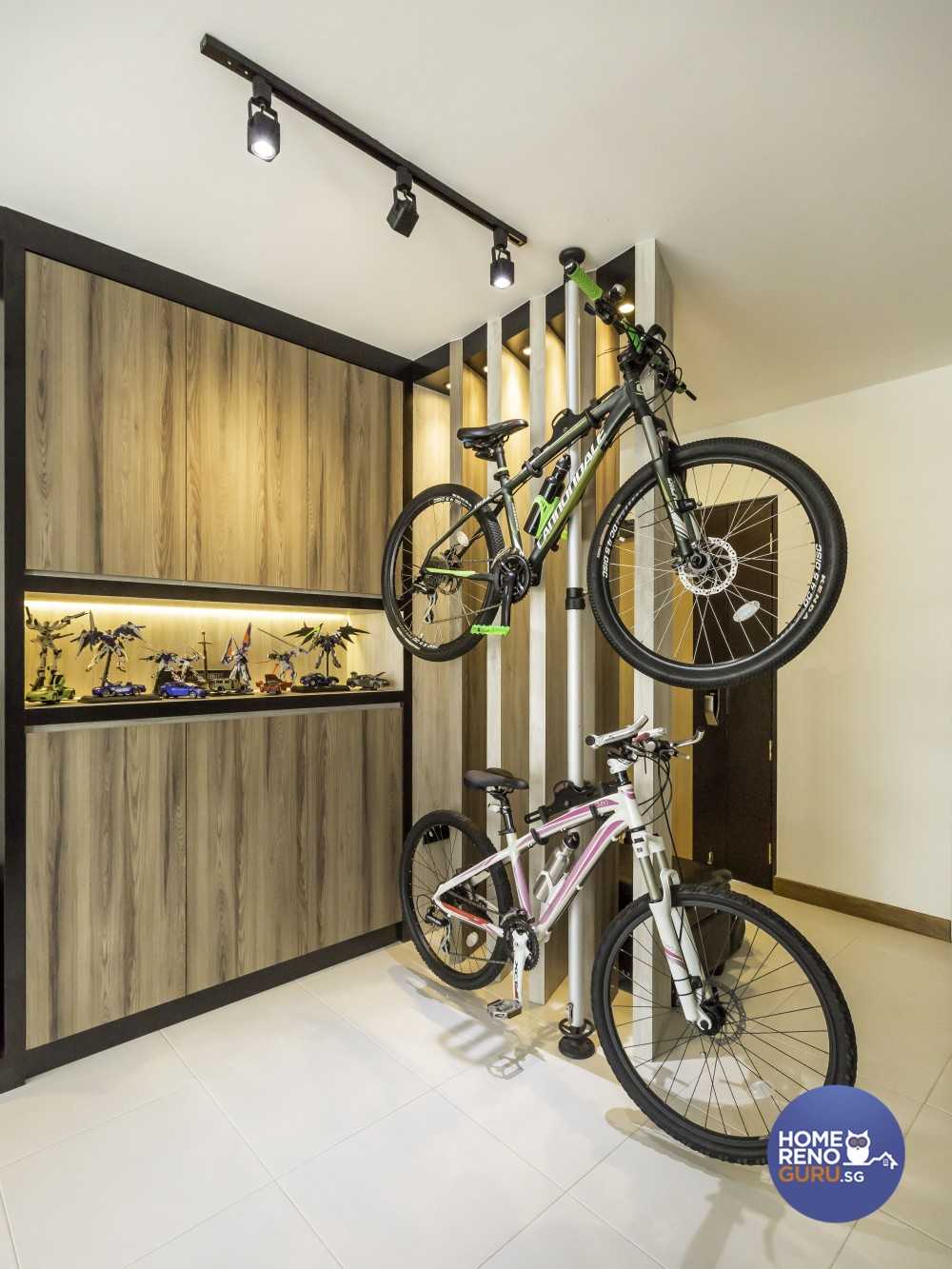 Modern Entryway with Storage Cabinets and Bicycle