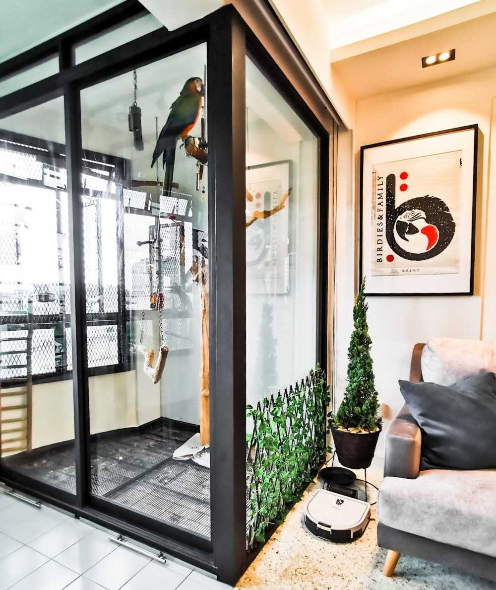 Contemporary Balcony with Feature Wall and Glass Door