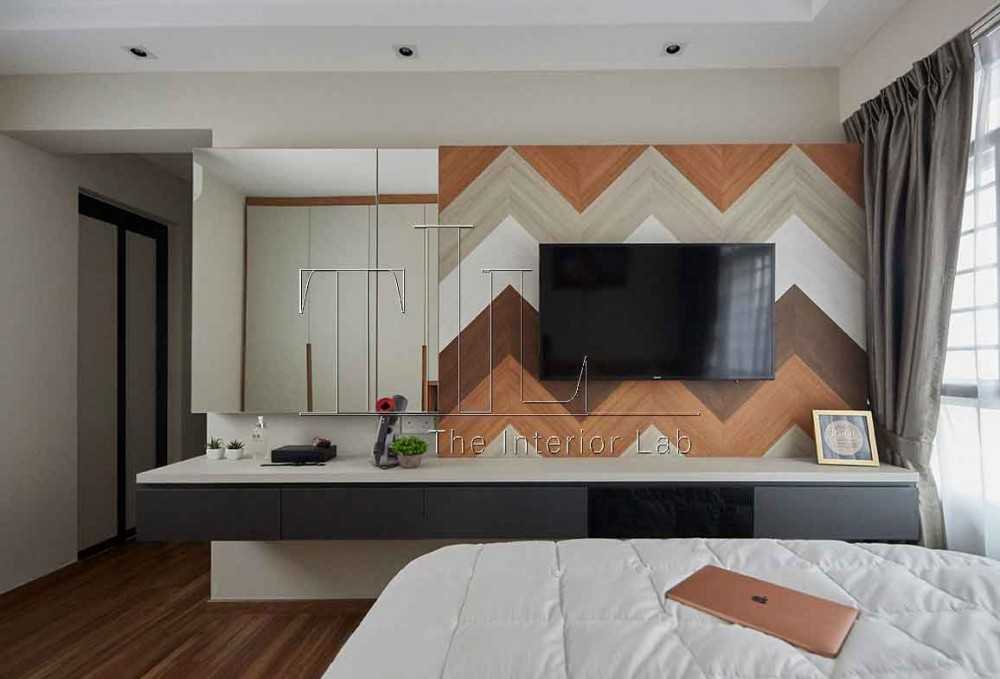 Contemporary Bedroom with Parquet Floor and TV Console