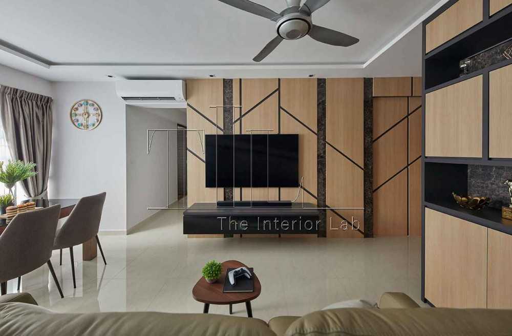Contemporary Living Room with TV Console and Feature Wall