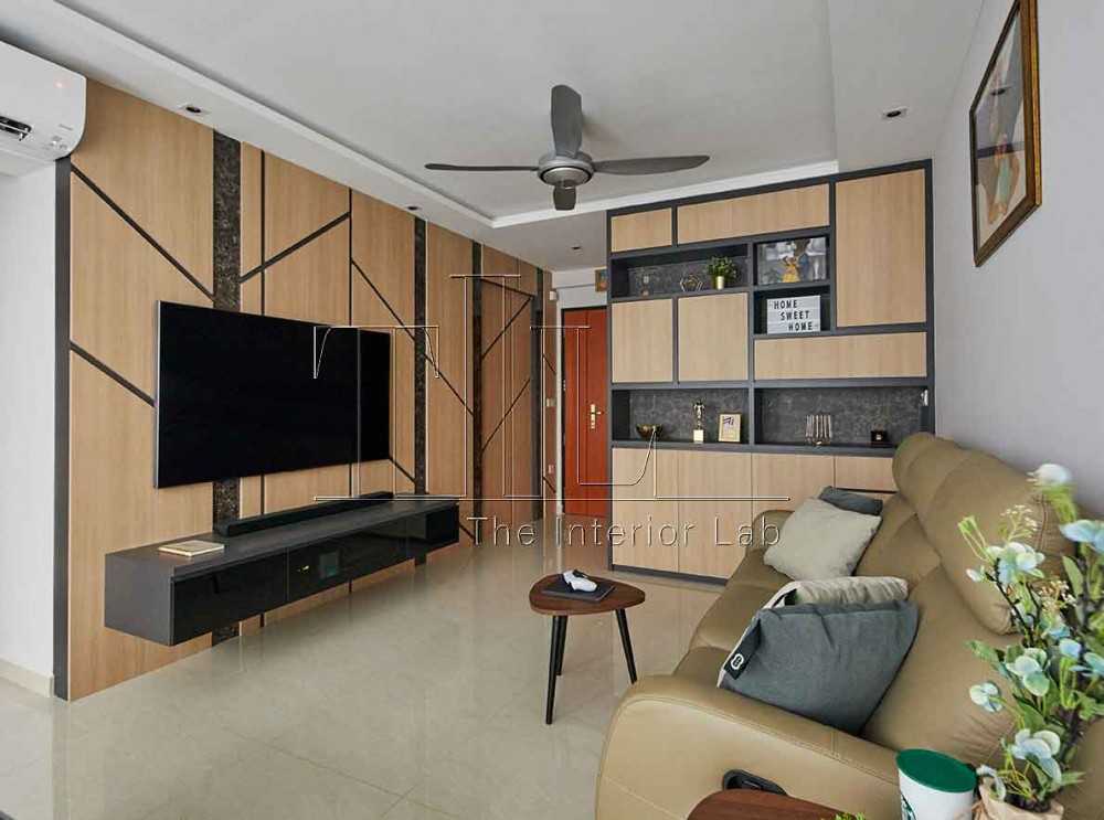 Contemporary Living Room with TV Console and Feature Wall