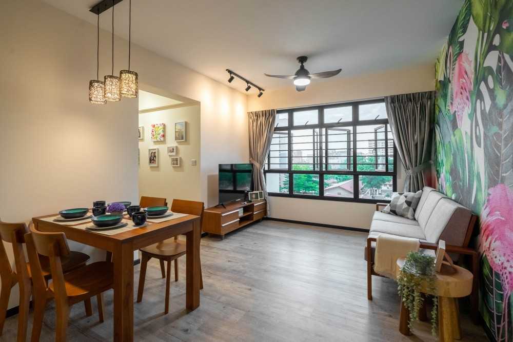 Contemporary Living Room with Wood Flooring and TV Console