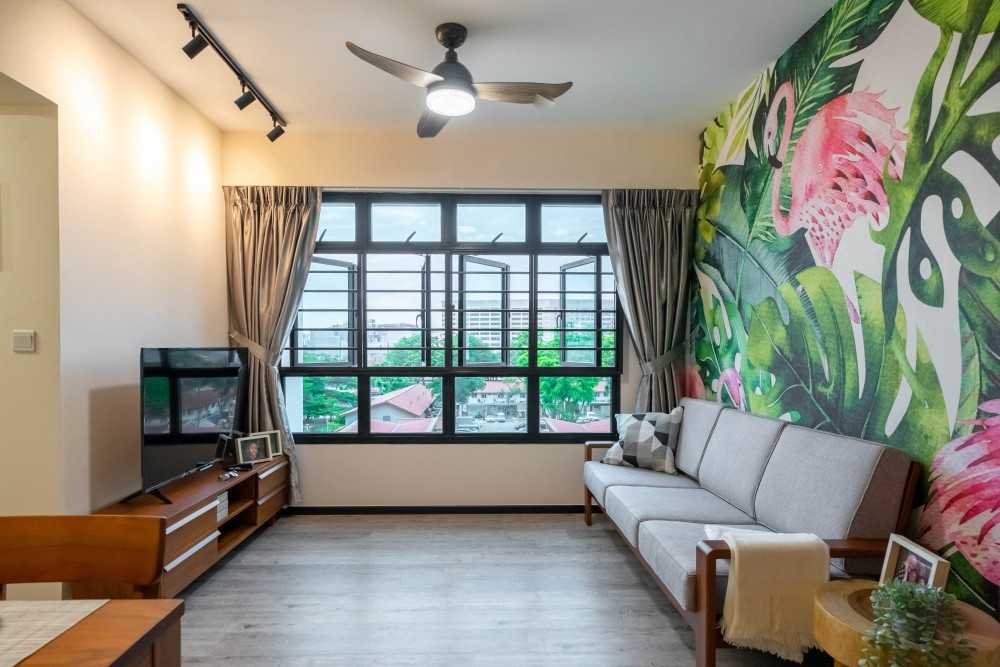 Contemporary Living Room with TV Console and Feature Wall