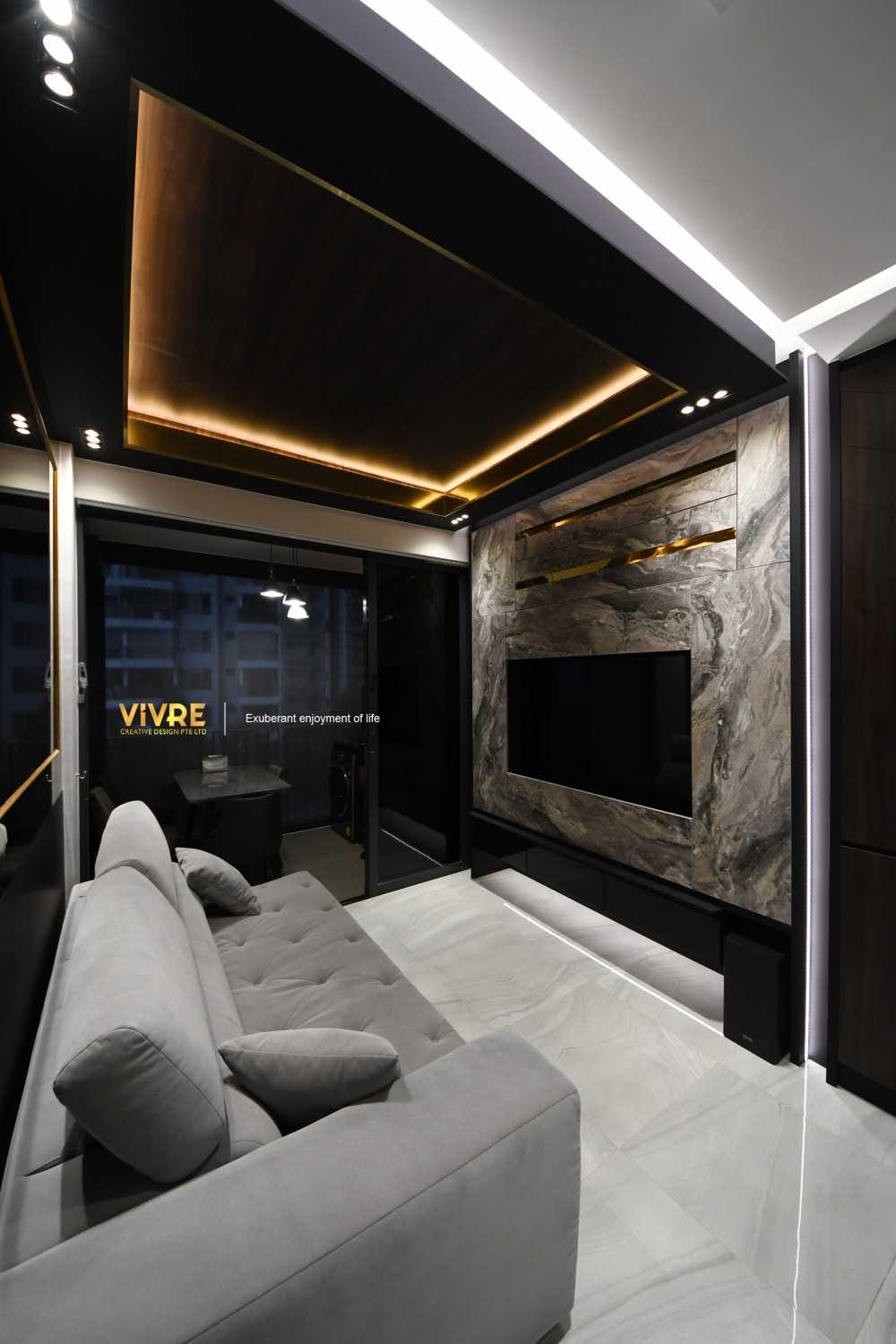 Modern Living Room with Bookshelf and TV Console