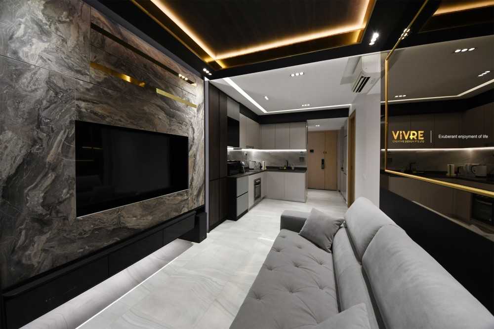 Modern Living Room with Bookshelf and TV Console