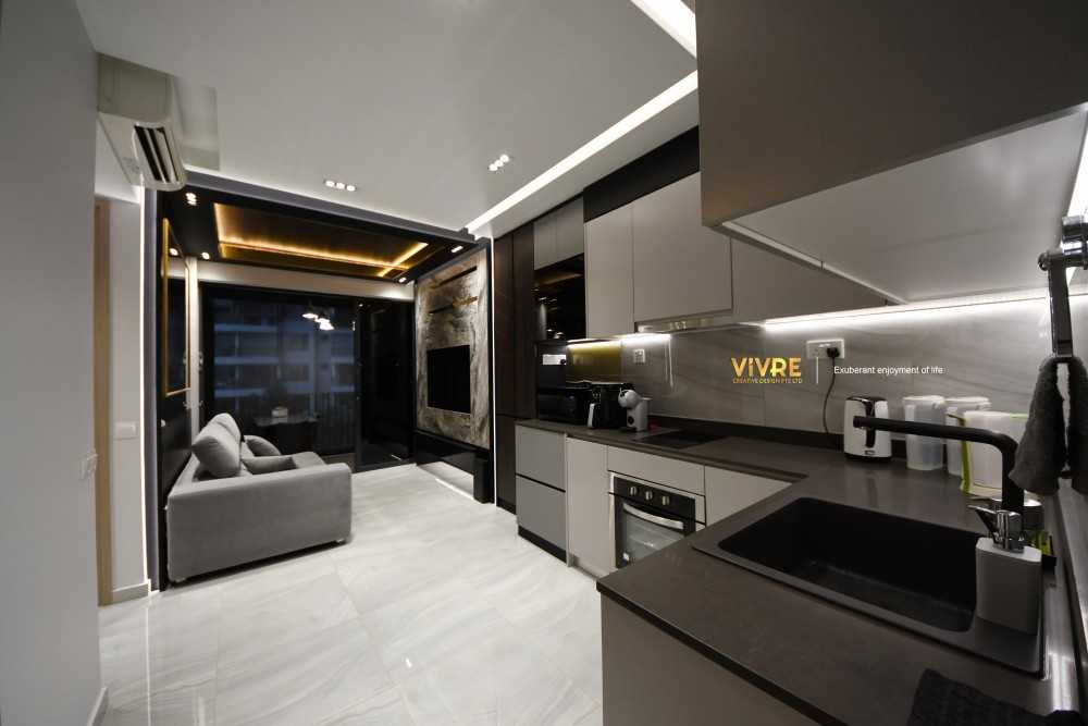 Modern Kitchen with Countertop and Marble Floor