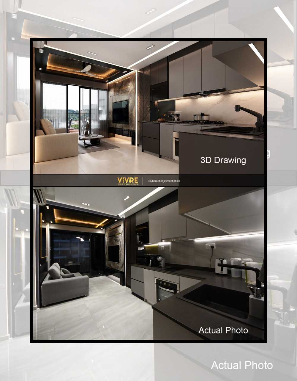 Modern Kitchen with Countertop and Marble Floor