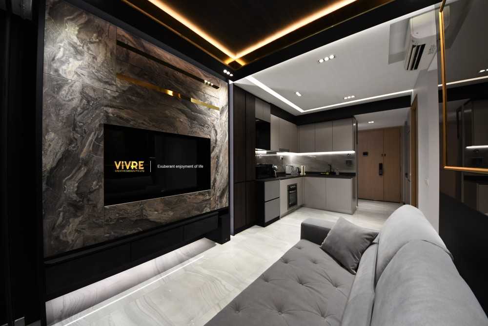 Modern Living Room with Bookshelf and Countertop