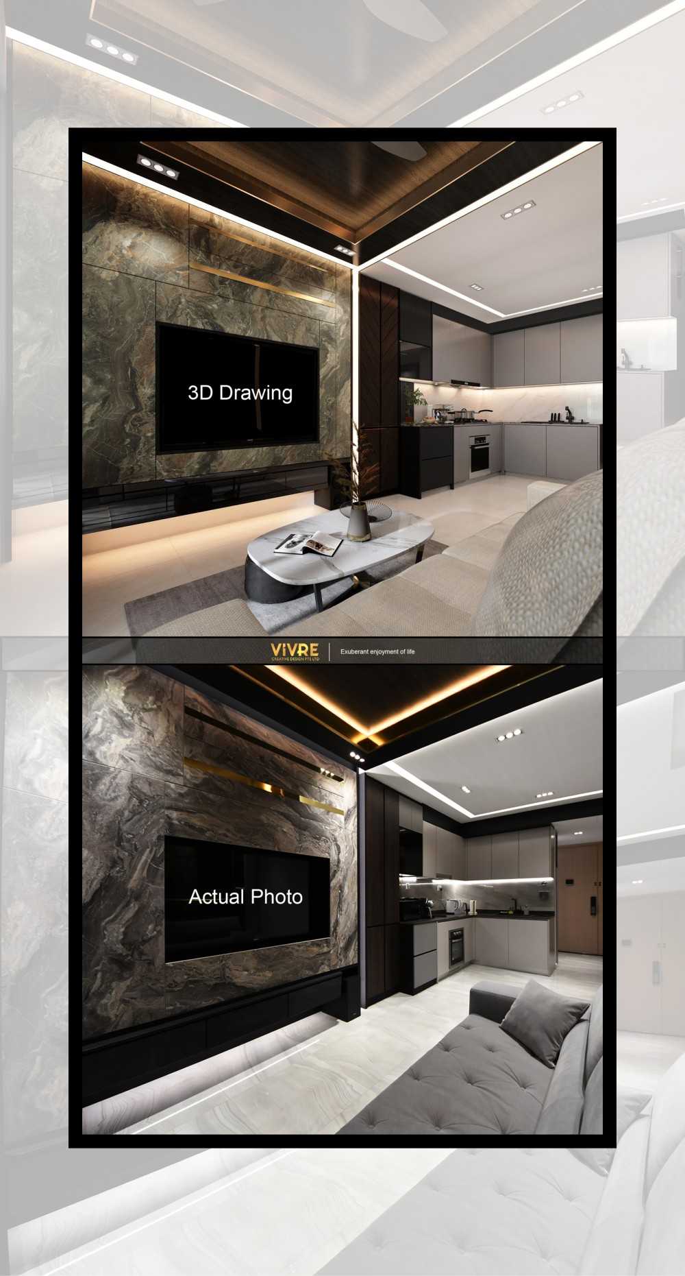 Modern Living Room with Bookshelf and Marble Floor