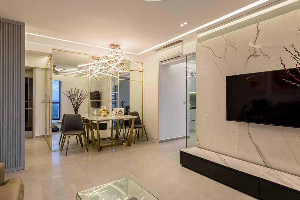 Contemporary Living Room with Countertop and Homogeneous Tiles