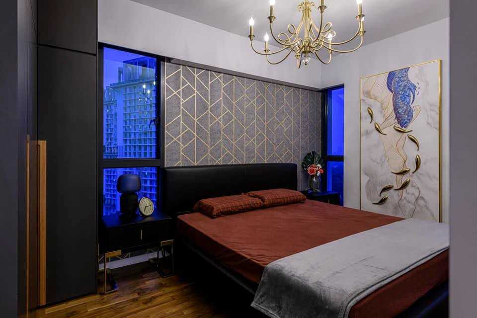Contemporary Bedroom with Parquet Floor and Wardrobe