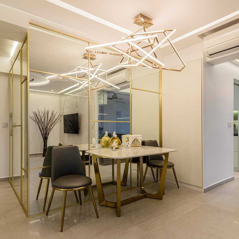 Contemporary Dining Room with Drop Light and Ceiling Light