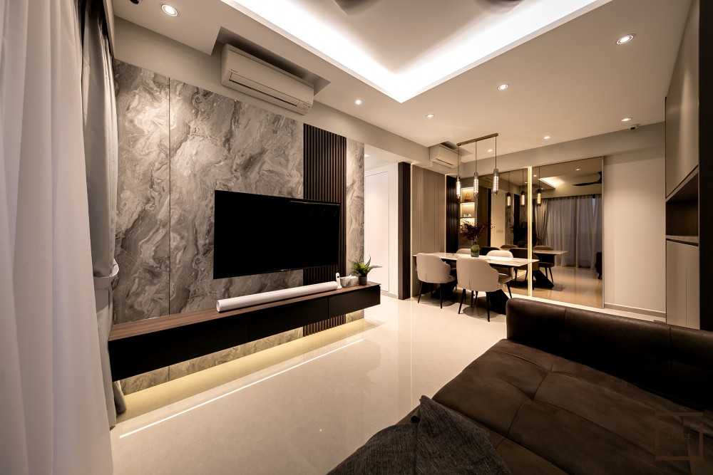 Modern Living Room with TV Console and Ceiling Light