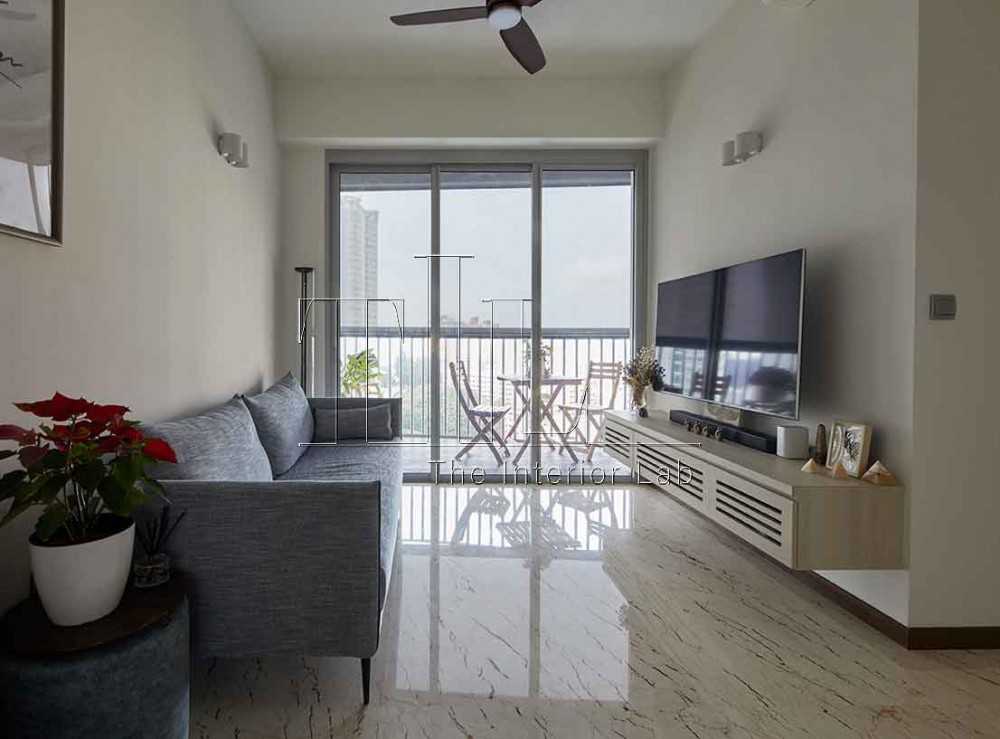 Modern Living Room with Marble Floor and TV Console