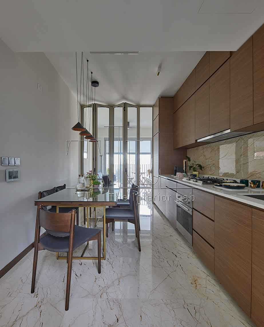 Modern Dining Room with Marble Floor and Dining Table