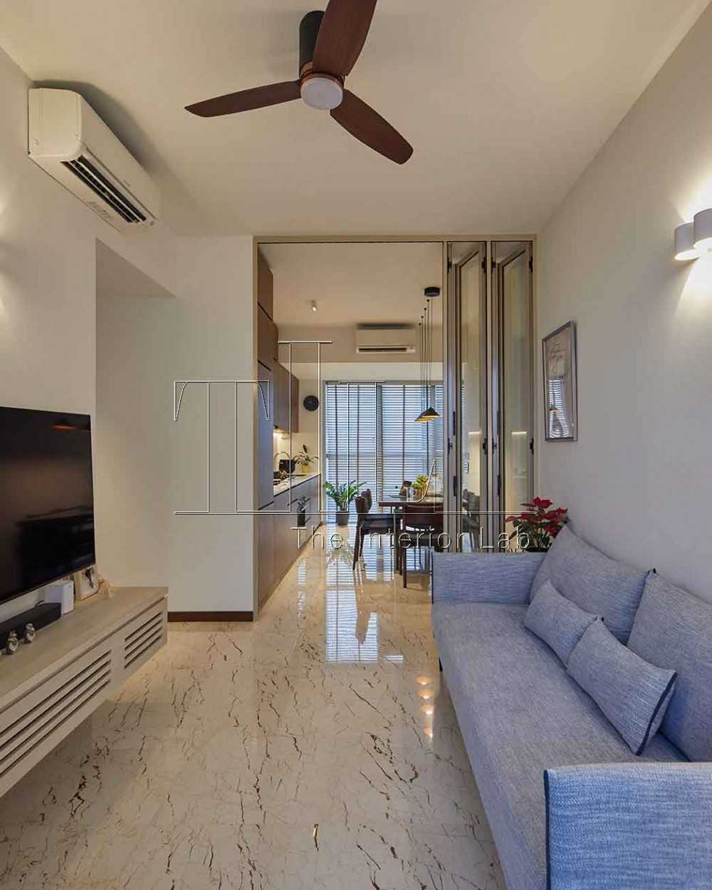 Modern Living Room with Marble Floor and TV Console