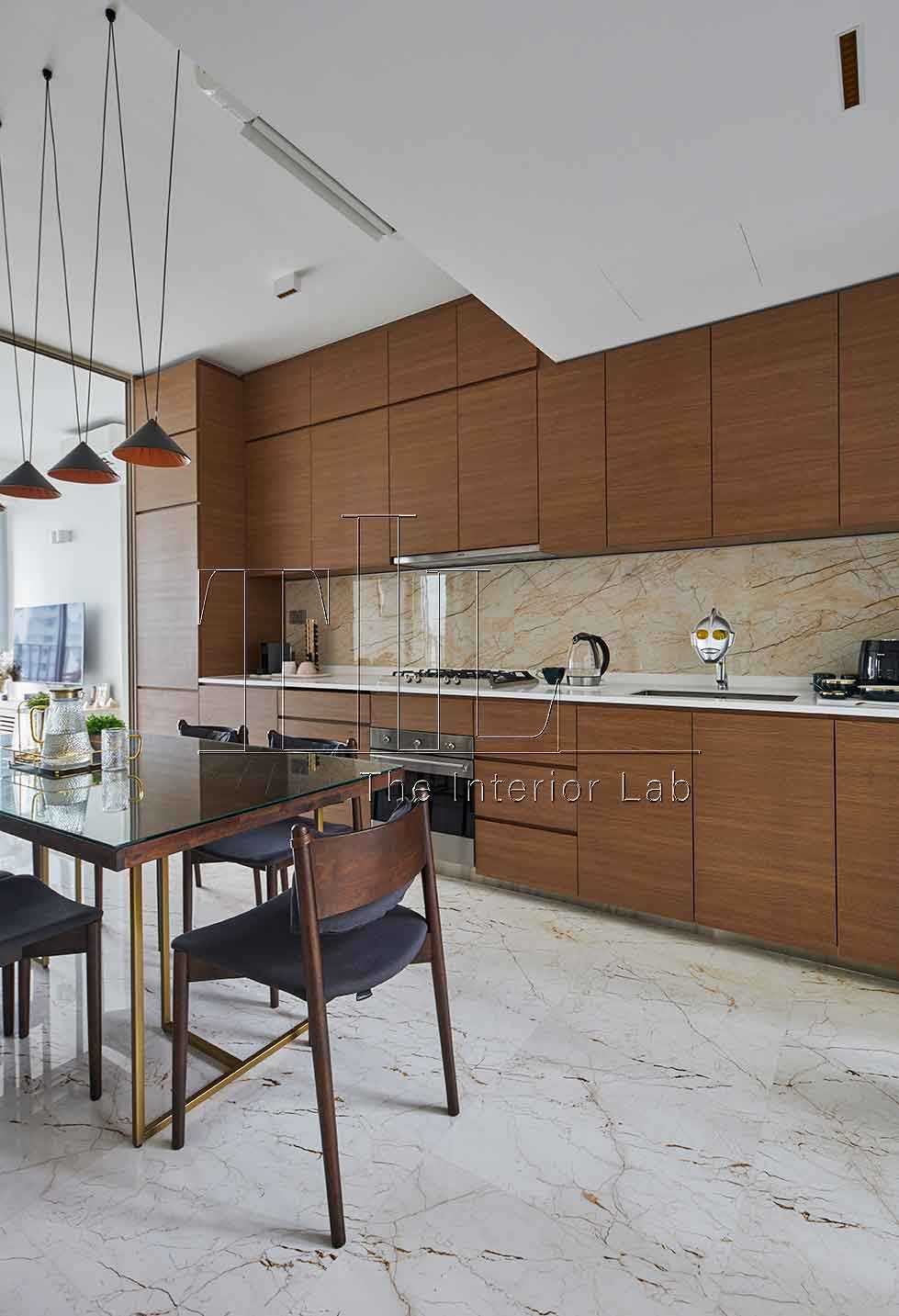 Modern Kitchen with Countertop and Marble Floor