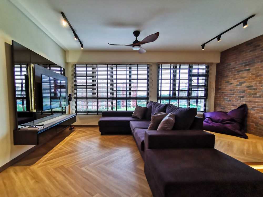 Contemporary Living Room with Vinyl Flooring and Feature Wall