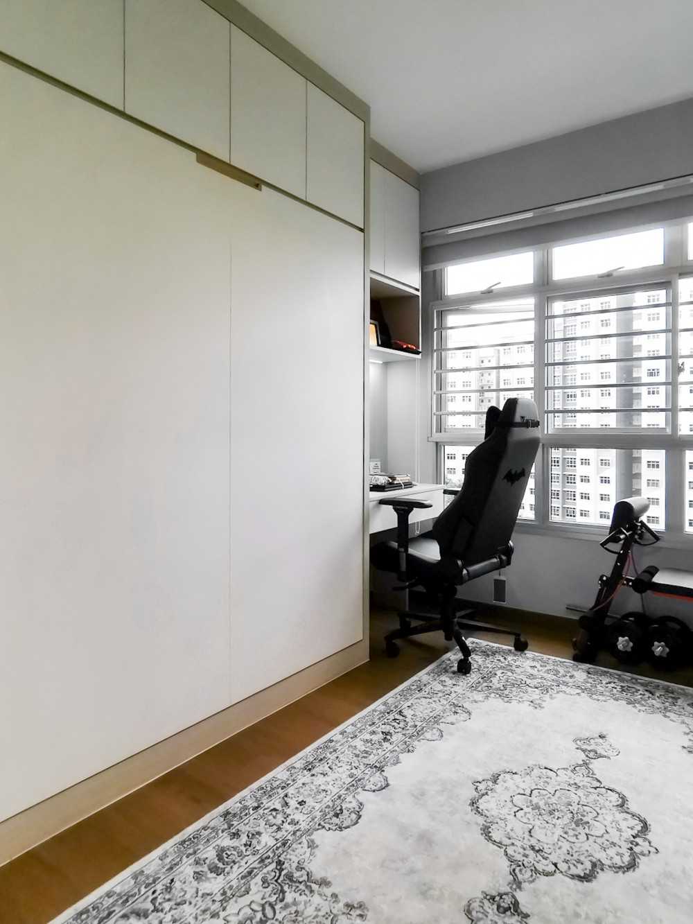 Contemporary Bedroom with Built-in Bed and Desk Chairs