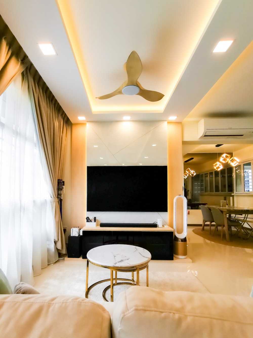 Contemporary Living Room with Feature Wall and Cove Lighting
