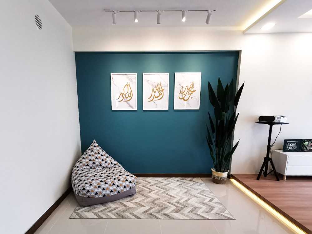 Contemporary Living Room with Feature Wall and Carpet