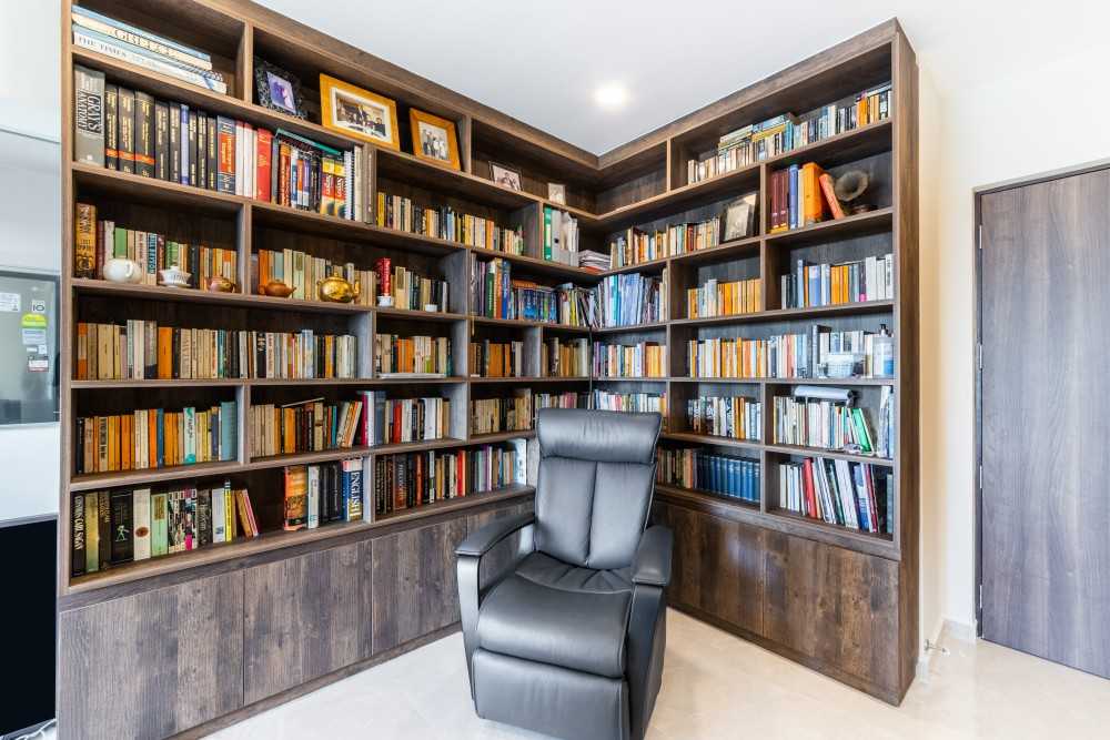 Contemporary Study with Bookshelf and Ceiling Light