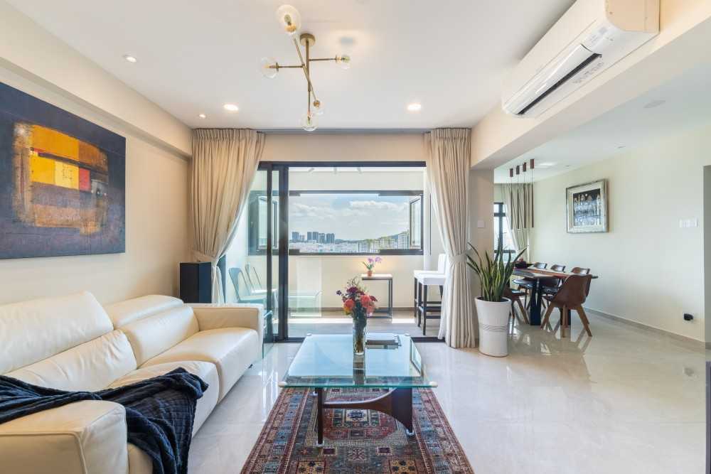 Contemporary Living Room with Marble Floor and Sofa