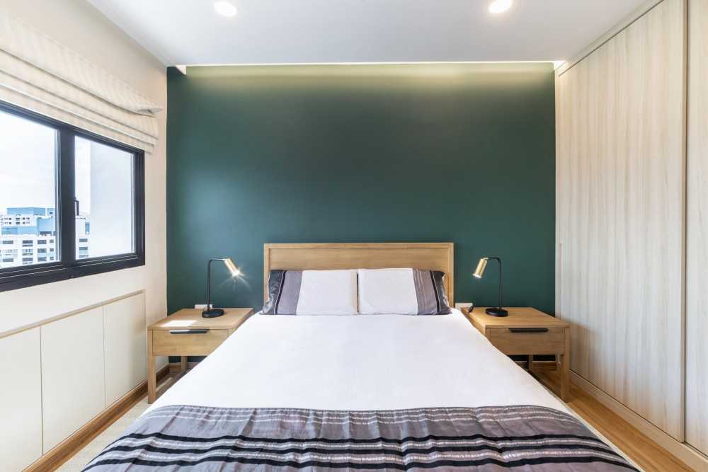 Contemporary Bedroom with Platform Bed and Vinyl Flooring