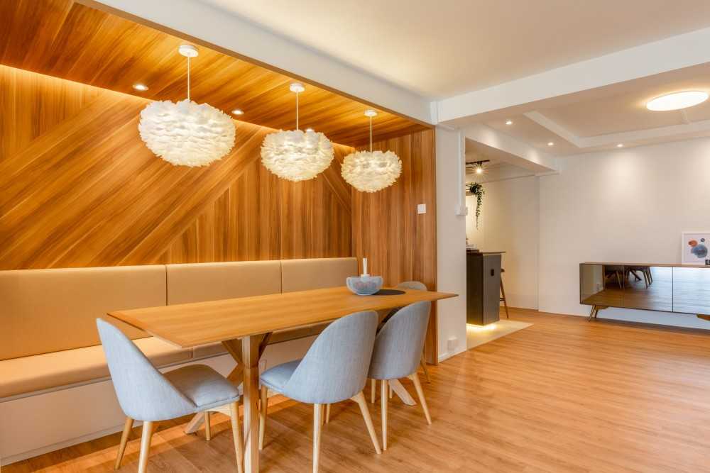 Modern Dining Room with Vinyl Flooring and Feature Wall