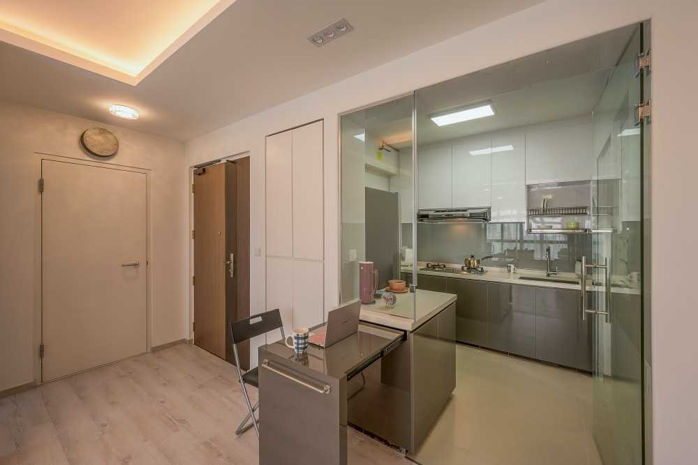Contemporary Dining Room with Drop Light and Cove Lighting