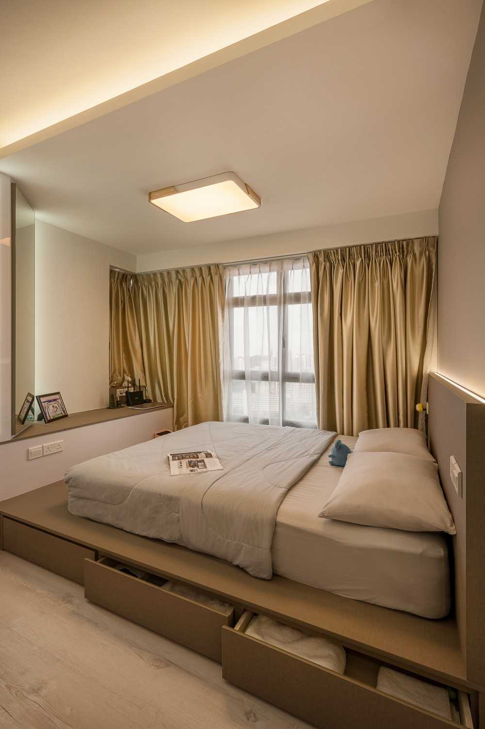 Contemporary Bedroom with Platform Bed and Vinyl Flooring